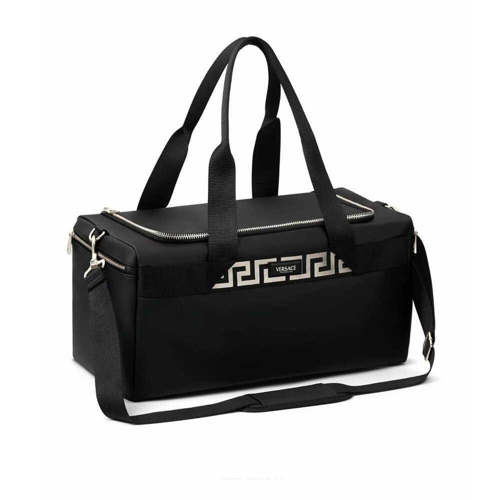 Versace Fragrances Black Duffle with Silver Tone Zipper Travel Overnight Bag New